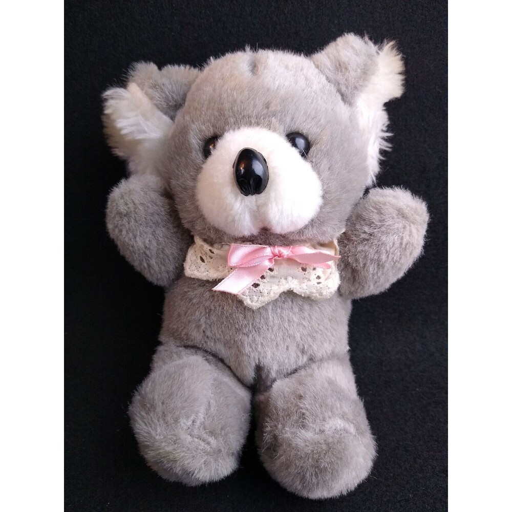 Koala Bear Stuffed Animal Plush Vintage Toy Lace Collar Pink Bow Dan Dee Baby